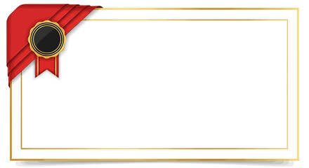 Classic Certificate Background with Red Ribbon, Black Seal and Gold Frame
