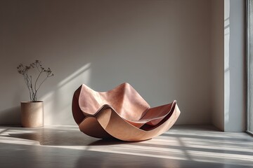 Modern, organic chair in light beige/tan