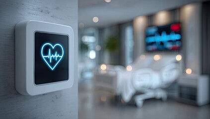 Digital heart monitor on wall in a hospital room