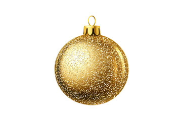 Golden christmas bauble ornament with glitter isolated on transparent background. Gold christmas ball isolated on white background.