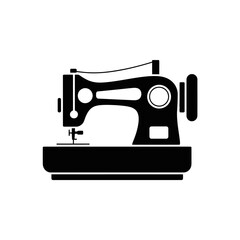 Vintage Sewing Machine Black Silhouette Graphic Illustration Design Element Isolated on White Background Fashion and Tailoring Concept