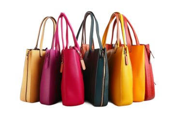 Trendy handbags isolated on transparent background
