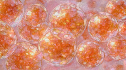 Abstract, glowing, orb-like forms. Soft, pastel peach and orange hues