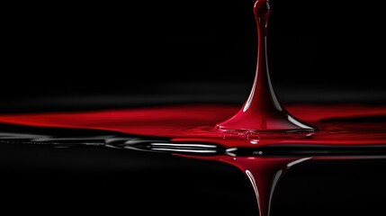Crimson cascade: A mesmerizing dance of red fluid on a glossy black surface