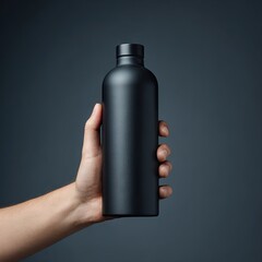 A hand holds a matte black bottle (1)