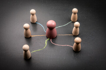 Leadership and team connection concept with central figure and communication lines