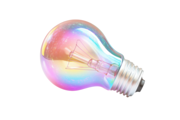 Iridescent light bulb isolated on transparent background. Gradient light bulb holographic Iridescent isolated on white background, 3d rendering.