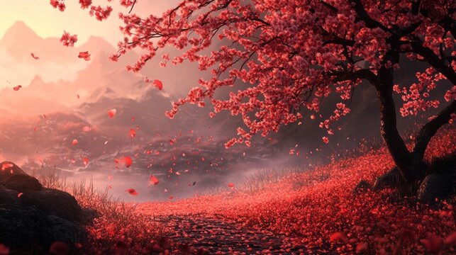 Korean Cherry Blossoms Turning Red in Fall --ar 16:9 --v 6.1 Job ID: 77cd067f-90c6-407b-964a-06dc91e8b83e