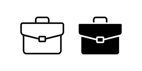 Office briefcase icons in outline and flat style on a white background, vector illustration