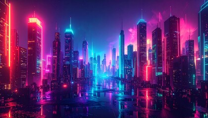 A futuristic city with neon lights background scene elements creative illustration emotion frame movement cartoonish motion colorful backgrounds design style gesture expression layers