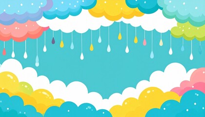 A colorful background with clouds and rain drops style layers creative scene gesture motion design figure backgrounds movement cartoonish expression emotion elements composition depth
