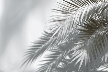Close-up of light gray palm fronds, shadows