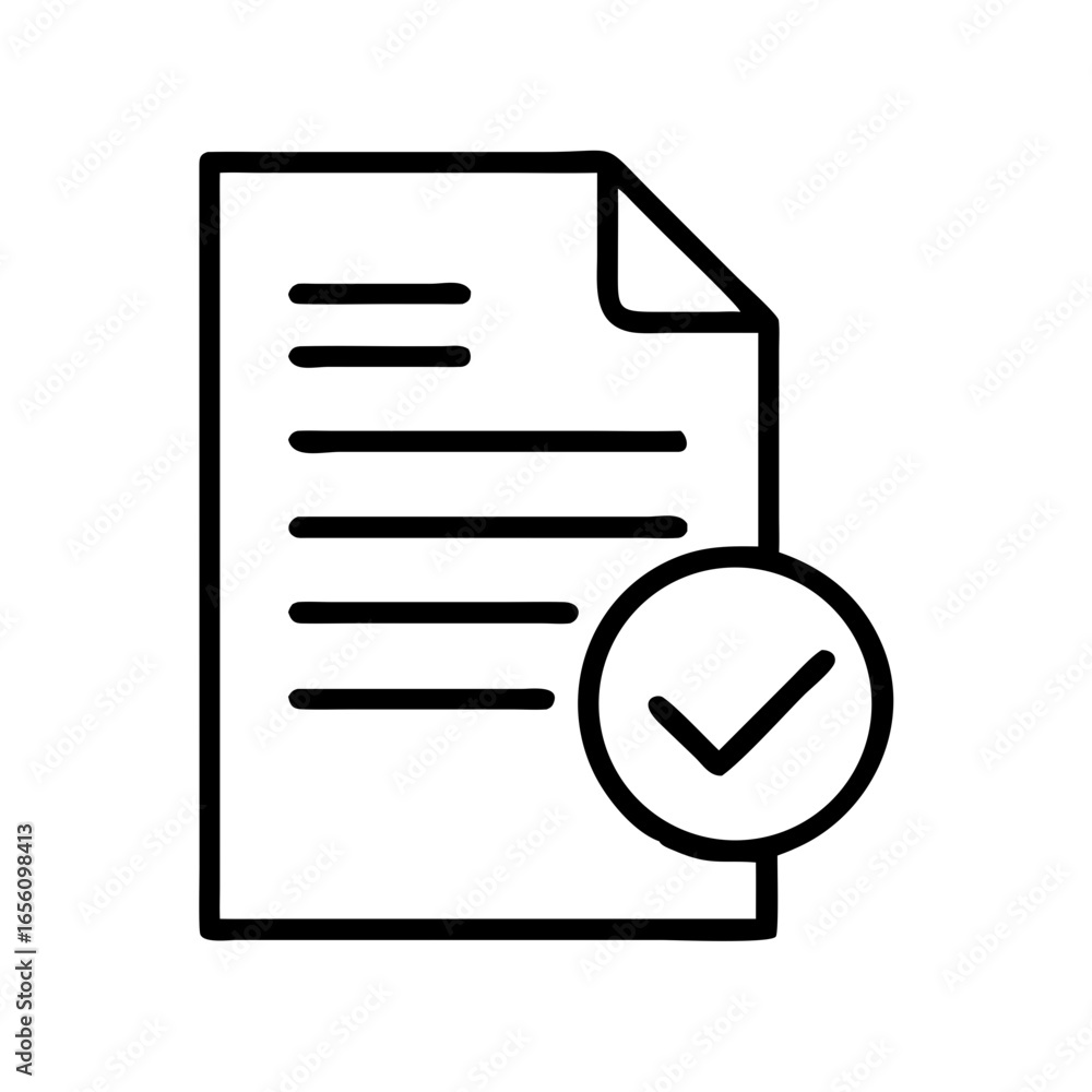 Poster document with checkmark symbolizing approval in minimalist style