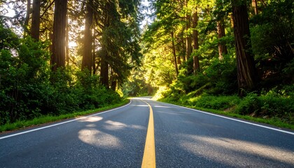 Fototapeta premium Sunny road through a lush forest