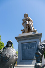 Amsterdam, Netherlands - July 02, 2018: Monument to the great Dutch artist Rembrandt with figures from the picture "Night Watch".