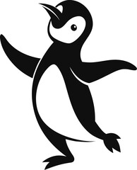  Dancing Penguin silhouette  vector black , white background  