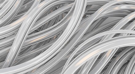 Intertwined Silver Metallic Tubes: A Modern Abstract Design with Subtle Golden Reflections
