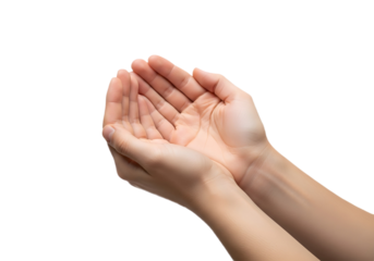 Two hands cupped together on black background on transparent background