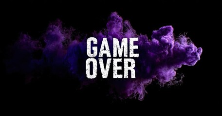 Dramatic "Game Over" text overlaid on swirling purple smoke against a black background