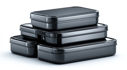 Stacked black food containers