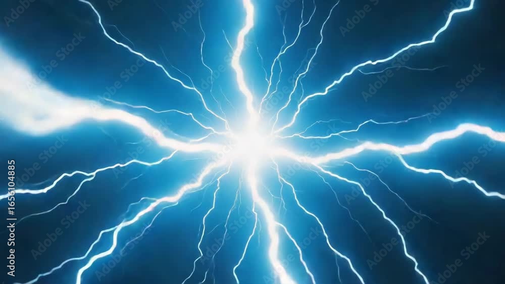 Poster bright electric energy explodes in a powerful burst of blue light, creating a stunning visual effect