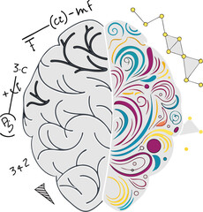 Vector hand-drawn illustration of a pencil and an electric guitar drawing a musical floral doodle pattern with gears and clocks