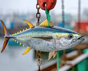 Fresh tuna, caught and hanging