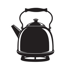 Simple black and white vintage kettle isolated on white background ready for tea preparation