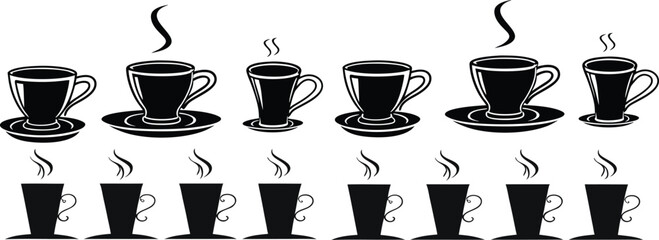 Black Line Coffee Icons Set including Flat Beverage Cafe Drink and Cup Symbol Collection with Minimal Coffee Icon Group for UI Web Morning Energy Shop and Hot Drink Design Projects