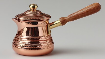 Elegant Copper Coffee Pot with Wooden Handle for Home and Caf�� Settings