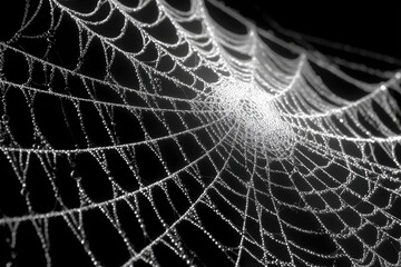 Dew-kissed spiderweb intricate network