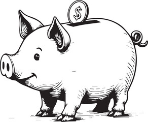 Financial Investment: A charming illustration of a piggy bank, symbolizing saving and investment with a single coin being deposited, is filled with the promise of future prosperity.