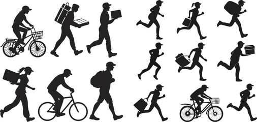 Black Line Courier Icons Set including Flat Delivery Parcel Shipping and Logistics Symbol Collection with Minimal Courier Icon Group for UI Web Transport Mail and Express Service Design Projects