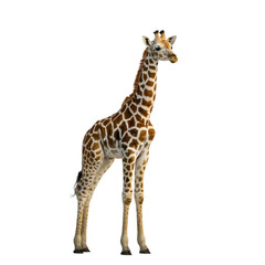 Obraz premium Graceful giraffe standing tall isolated on transparent background, showcasing its beautiful pattern