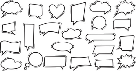 Obraz premium love speech bubbles, heart doodle icons, cloud talk balloons, romantic doodle set, hand drawn love bubbles, sketch cloud balloons, heart message icons, doodle romantic elements, cartoon cloud doodles,