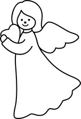 Christmas angel outline vector Isolated.
Cute Christmas angel holding a heart outline.
simple holidays angel line. 
Transparent background. svg.