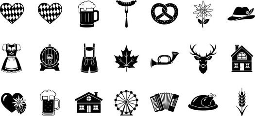 Naklejka premium Oktoberfest Black-White Icons Set