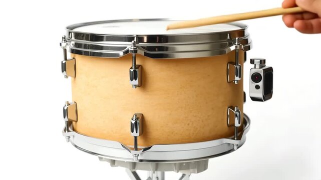 Snare Drum Roll on white background. 4K Video