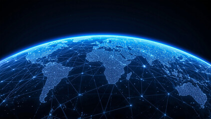 Global Network Connection on Digital Earth, Futuristic Technology and Communication Concept