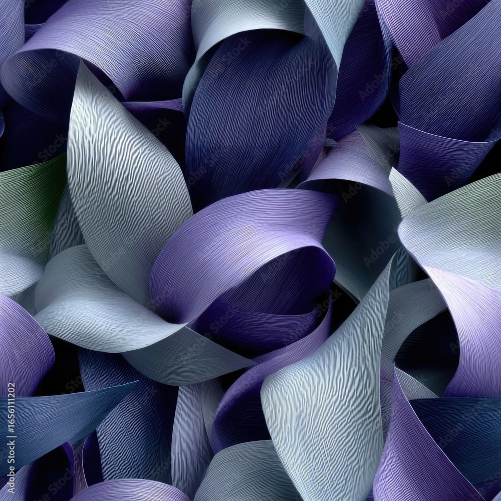 Poster dark teal and purple silk background displays flowing patterns, creating an abstract design that exu