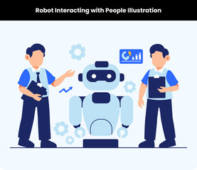 Robot Interacting with People Illustration