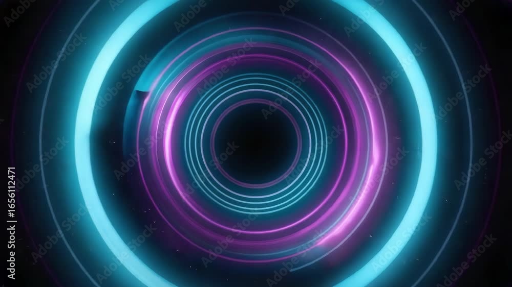Poster radiating vibrant neon glow circles create a mesmerizing tunnel effect, exuding a futuristic and dyn