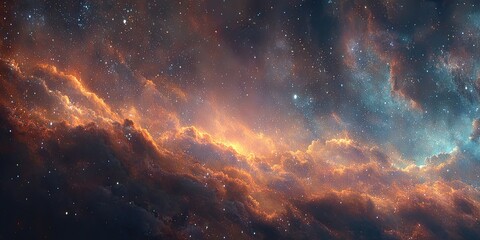 Fototapeta premium Cosmic clouds of vibrant orange and blue nebulae. Vast expanse of stars