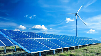 Solar panels and wind turbines generating electricity is solar energy