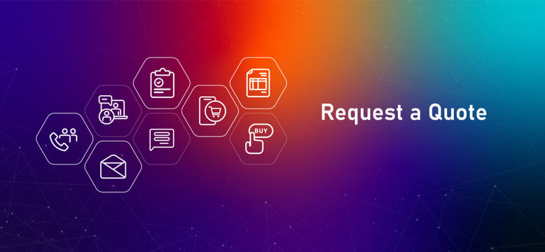 Request a Quote web header with icons related to sales contact and business inquiry to encourage customer inquiries and transactions