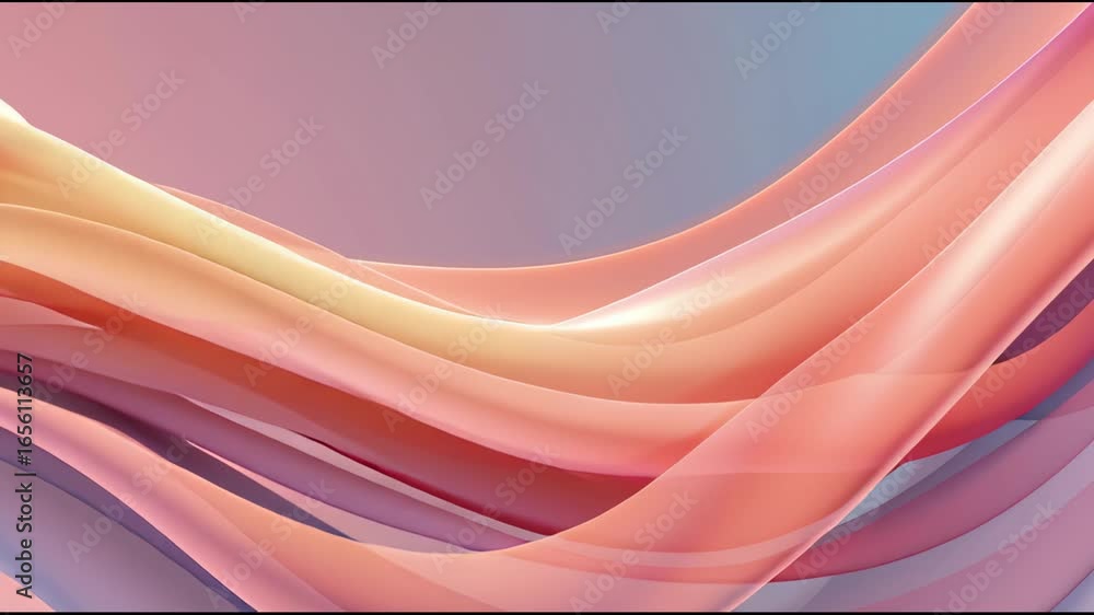 Poster elegant abstract waves of translucent light flowing in a warm pastel gradient animation.