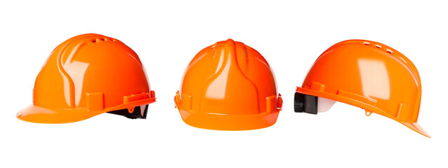 3 bright orange helmets for Labor Day, isolated, PNG