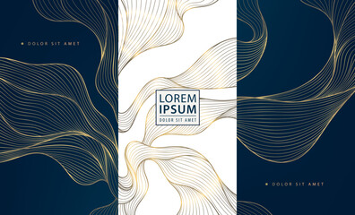 Vector gold wave pattern, line luxury premium abstract design. Fancy, art deco package labels, japanese sea brochures, silk ornament