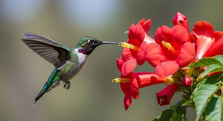 Naklejka premium Hummingbird Feeding in Flight