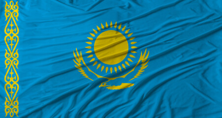 Close up of Kazakhstan flag waving. Flag of Kazakhstan with cloth texture